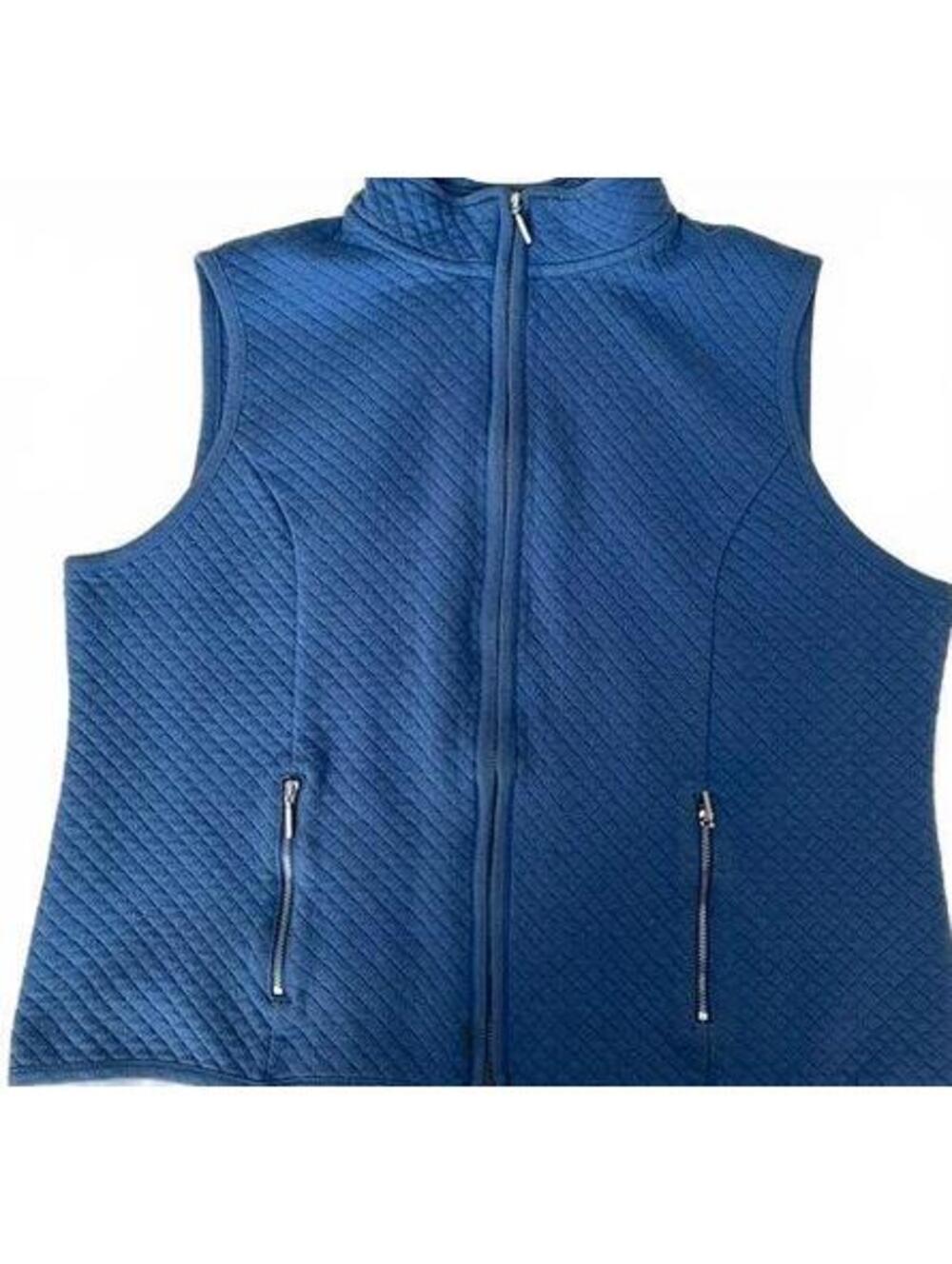 Karen Scott Sport Quilted Vest Blue Zip Petite Large PL
